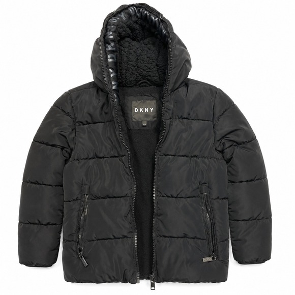 Dkny Jackets & Blazers - DKNY Boys Black Puffer Jacket Size 5/6 Fleece Lined Hooded Winter Coat